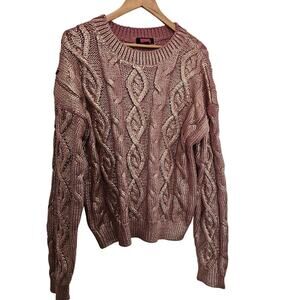 Rock and Roll Sweater Womens Size XL Rose Gold Cable Knit Western Cowgirl Preppy